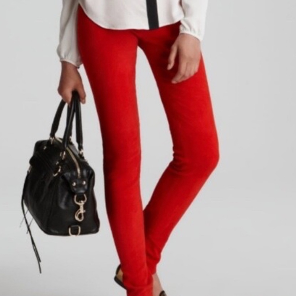 NWT Theory Red Suede Stretch Legging, Sz 6, Retail $795